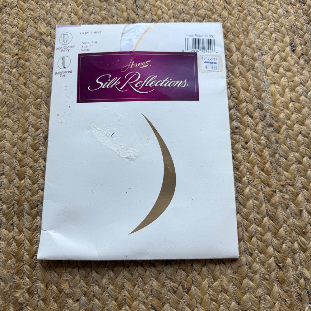 Hanes Silk Reflections Silky Sheer Pantyhose White Size EF Reinforced Toe 716